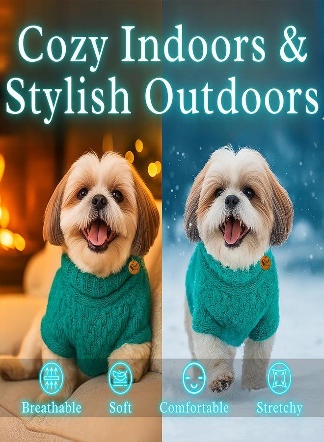 Sage Square Hand Knitted Woolen Dog Sweater for Shih Tzu | Cozy Winter Wear | Soft Stretchable Thermal | Cold Weather Handmade Pet Clothing | Comfortable & Stylish Dog Outfit | Knit Jumper | Green - Image 4